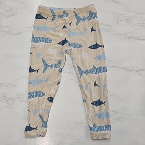 KicKee Pants Bamboo Toddler Shark Print Pant Beige and Blue- 2T